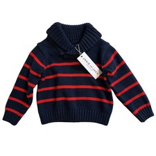 NWT Janie and Jack Navy Red Strip Shawl Collar Sweater 6-12mo