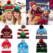 LED Christmas Hat Light Up Christmas Knitted Beanie Holiday Hat Unisex Warm Cap