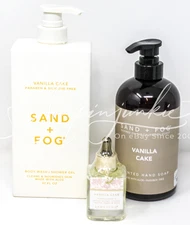 Sand + Fog Vanilla Cake Perfume Oil Body Wash Shower Gel Hand Soap 3 pc Set New
