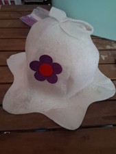 Ivory Felt Bucket Hat with Purple and Red Flower Accents for Kid or Woman