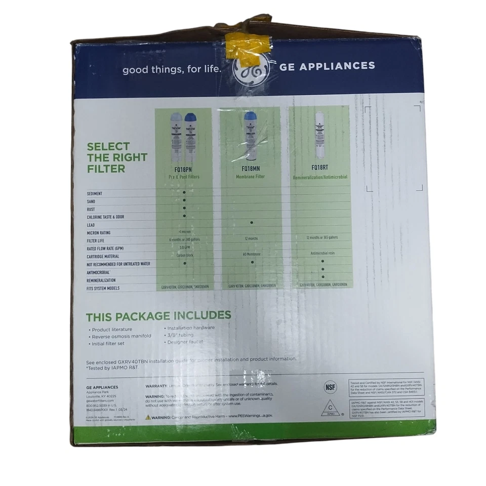Sistema de filtración de agua de ósmosis inversa GE debajo del fregadero de 5 etapas GXRV40TBN *Leer De Foto 2 de 4