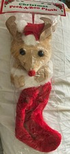 Vintage NOS Christmas Plush Stocking 3D Peek A Boo Reindeer 18