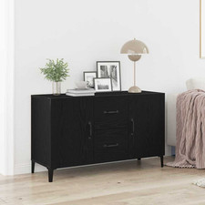 Sideboard Black Oak 100x36x60cm Engineered Wood Slim Storage Cabinet with Doors