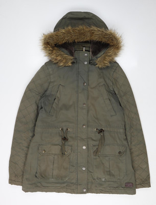 FatFace Damen Parka Jacke grün Größe 10, Kapuze & Fellbesatz