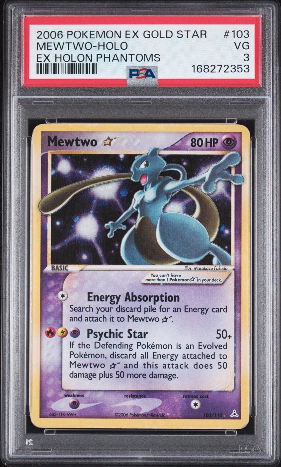TAIL SWIRL 2006 POKEMON EX HOLON PHANTOMS #103 MEWTWO GOLD STAR PSA 3 view 4