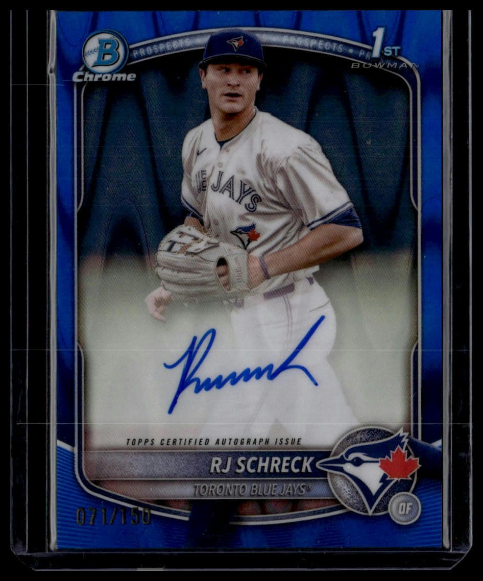 RJ Schreck 2025 Bowman Chrome 1st Prospect Autograph Blue RayWave #/150
