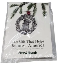 Plow & Hearth Pewter Christmas Ornament Puppy Dog With Bone In Wreath