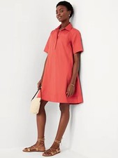 Old Navy NEW size S Short Sleeve Swing Mini Shirt Dress Lava Flow Cotton Pockets