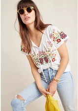 Anthropologie Wmn Size Small Elodie Embroidered Floral Peasant Top Boho Festival