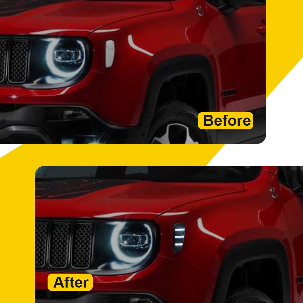 L R Smoked + LED White Marker Lights Side Fender for Lamps 2015-up Jeep Renegade
