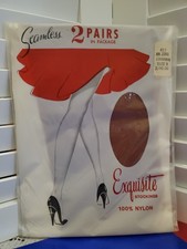 VTG Exquisite Stockings 100 Nylon Seamless 2 Pairs Cinnamon Size 9 NOS