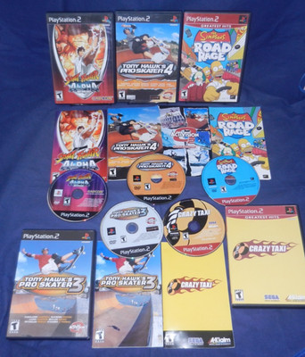 PS2; Street Fighter Alpha, Tony Hawk's Pro 3 & 4, Simpsons Road Rage, Crazy Taxi
