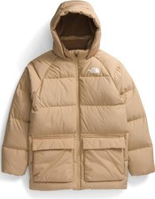 The North Face Large Teen 600 Down Khaki Stone Fleece Lined Short Parka Pockets