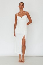 NWT Zara White Ruched Midi Dress XS Bustier Side Slit Summer Bridal Party