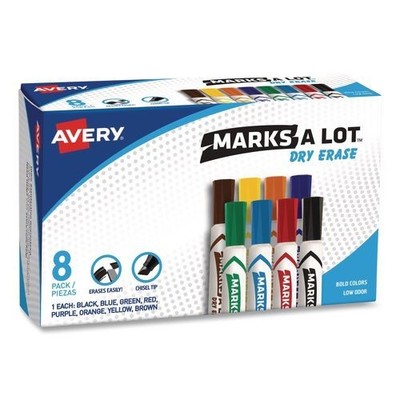 Avery MARKS A LOT Dry Erase Marker, Broad Chisel Tip, Assorted Colors, 8/Set