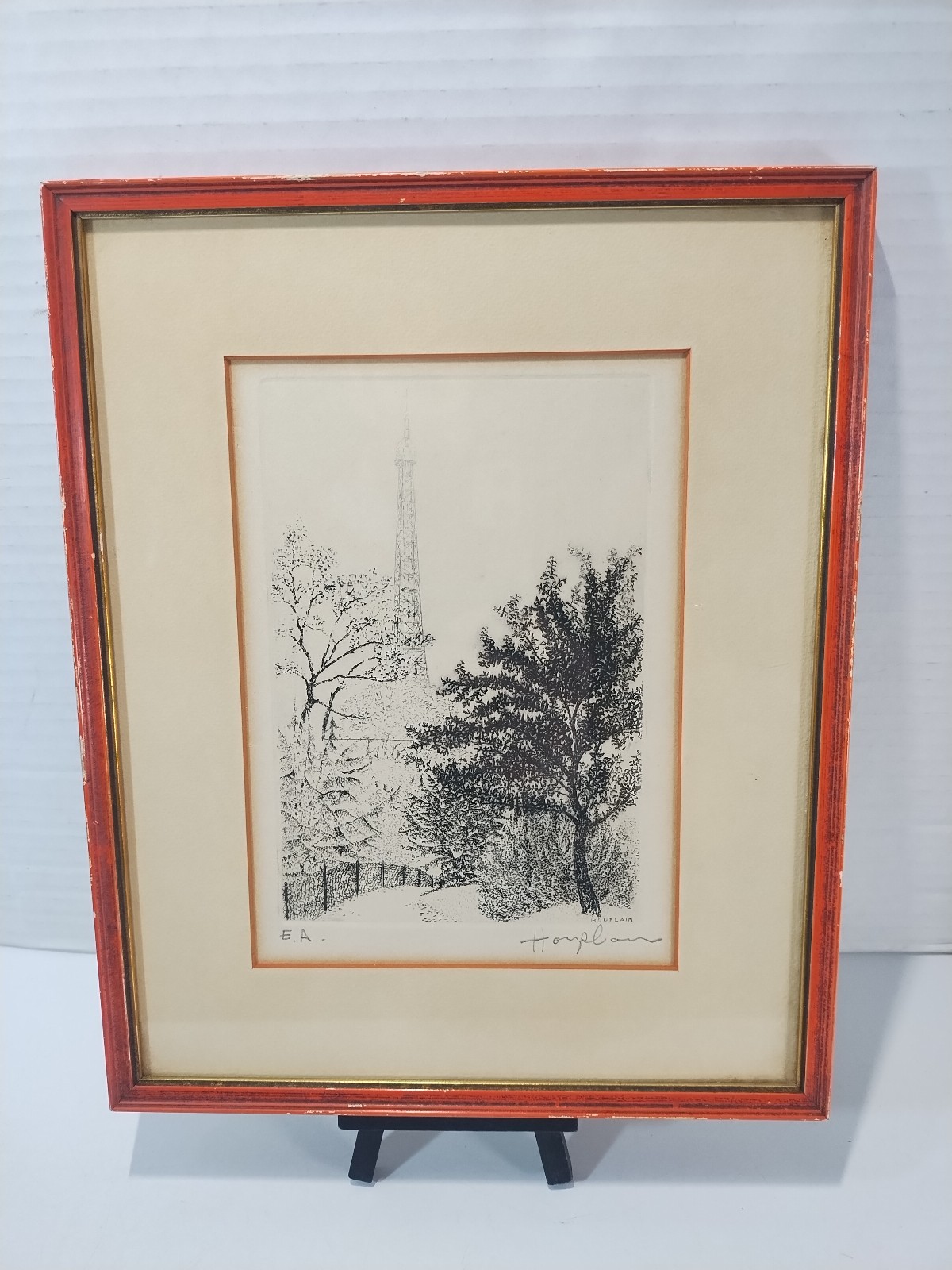 Jacques HOUPLAIN Vintage Etching "The Eiffel Tower" Signed Framed Matte RARE Art