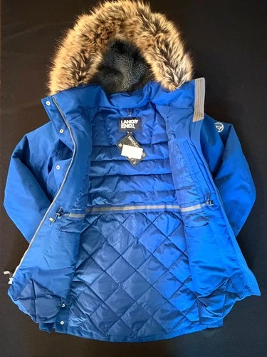 Lands’ End Women’s Expedition Down Waterproof Winter Parka M Blue Faux Fur Hood image 8