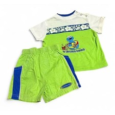 Vintage Sesame Street Cookie Monster Baby Surf Outfit Set 24M Shirt Shorts Green