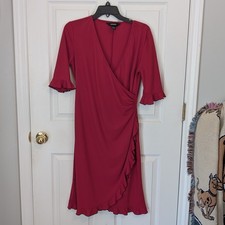 Express Red Black Ruffle Faux Wrap Dress Sz 11/12 For Work Cocktail Party Church