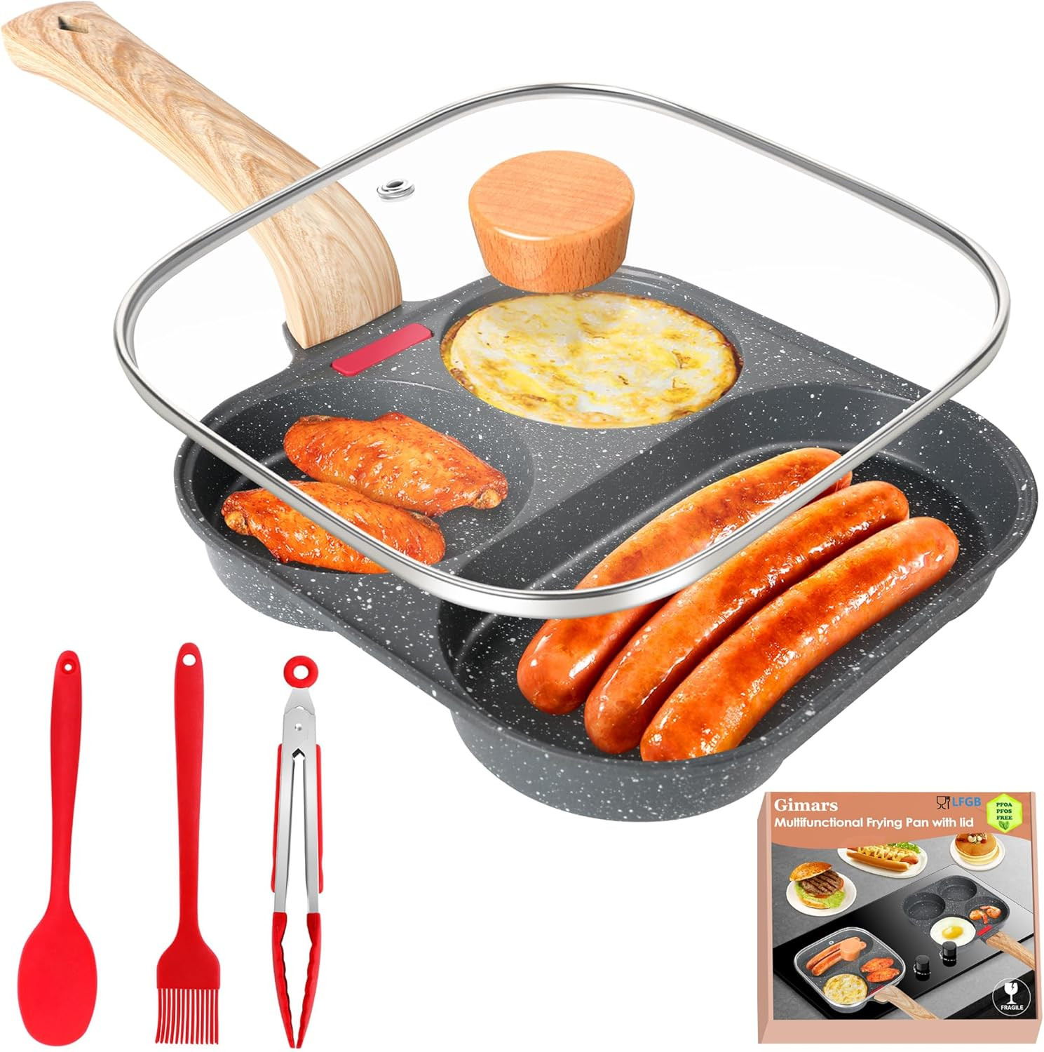 Gimars Padella 4 Fori per Pancake e Omelette - Kit Colazione Completo