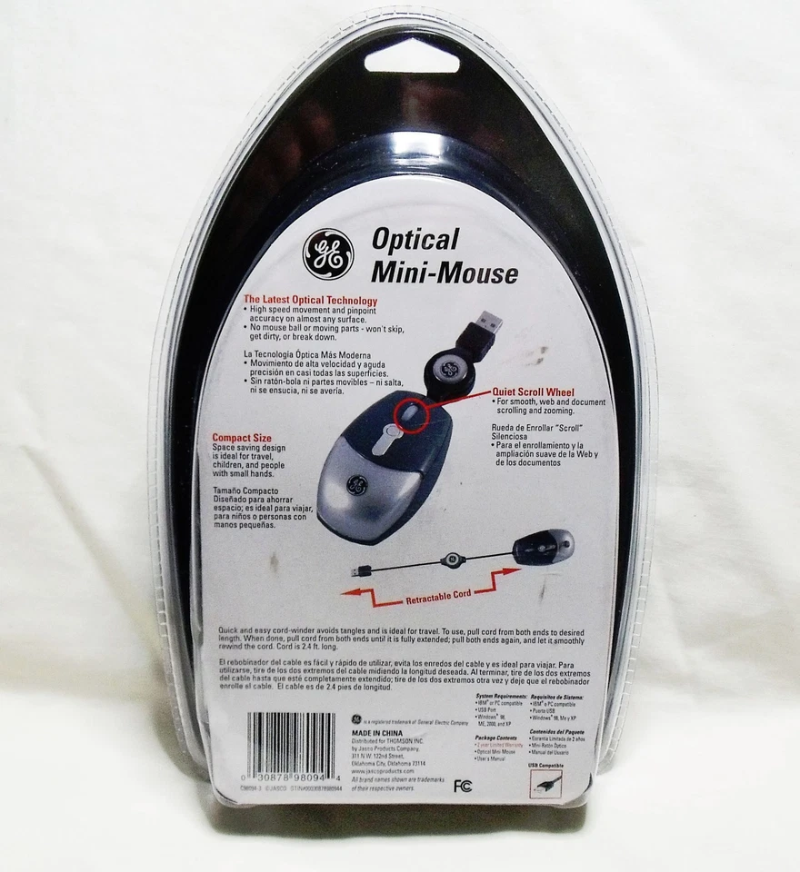 GE Mini-Mouse with Retractable Cord (98094) Optical Precision (new sealed) - Image 2 of 2