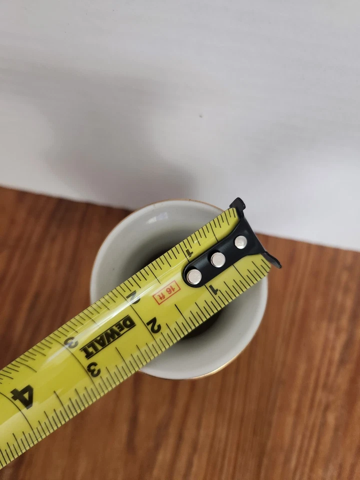 Jarrón pequeño vintage con detalles de porcelana floral de pavo real y peonías azul dorado rosa Foto 4 de 4