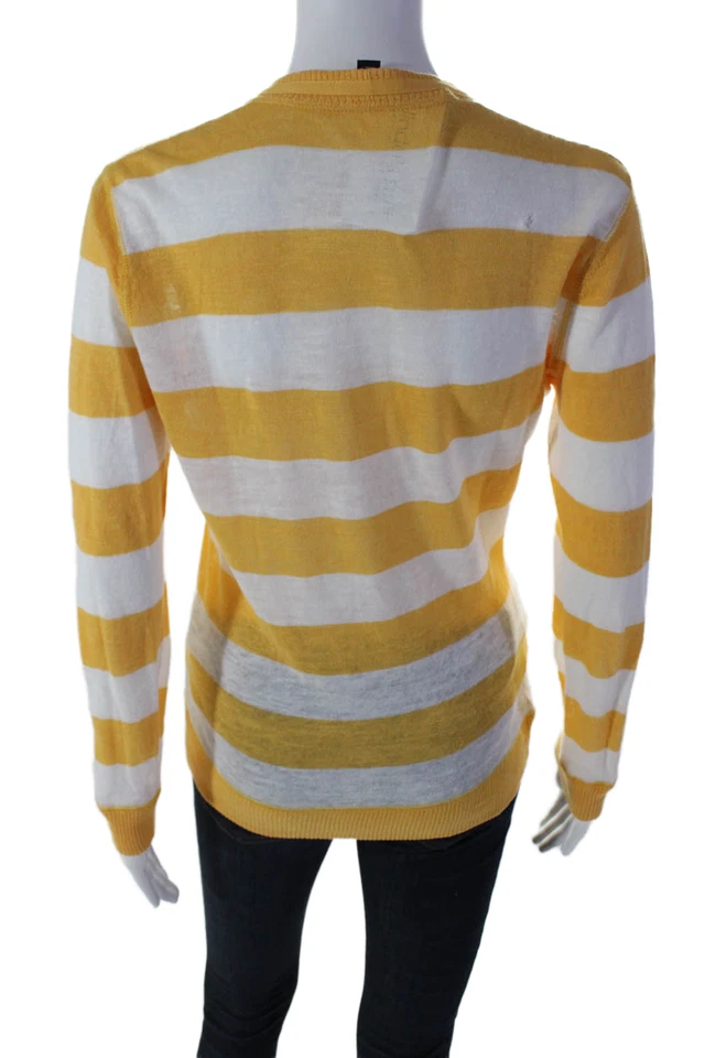Lafayette 148 New York Womens Linen Yellow Striped V-Neck Cardigan Top Size S - Image 3 of 4