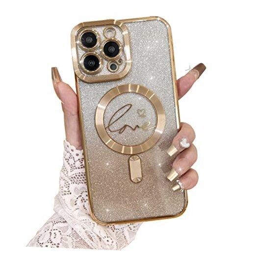 Fiyart Compatible with Case,Compatible with MagSafe Love iPhone 13 Pro Max Gold