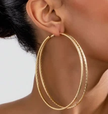Double Circle Gold Hoop Earrings Big Large Wide Hoop Earrings for Women