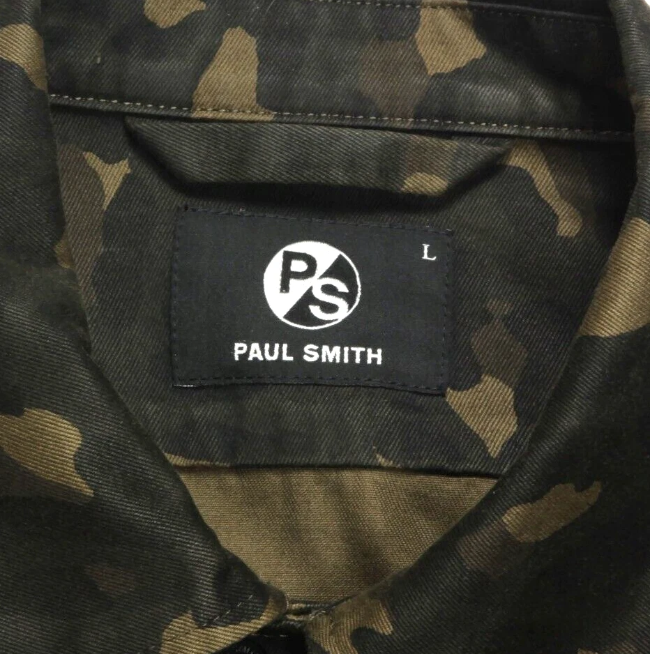 PAUL SMITH Caqui Camuflado Hombres Algodón Camisa Chaqueta Talla Grande Bolsillos Delanteros/621 Foto 4 de 4