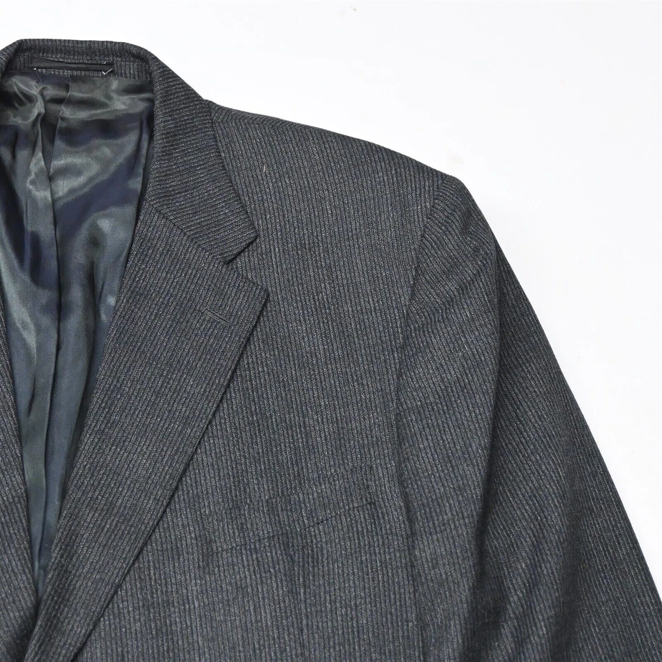 Jhane Barnes 46 X 长 40x36 黑色灰色条纹羊毛男式夹克裤子套装 — 第 2/4 张图片