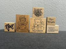 Lot Of 6 Christmas Holiday Rubber Wood Mounted Stamps Mrs. Clause, Bells, etc.