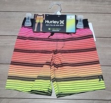 NWT Hurley Boy's Size 4 4 Way Stretch Quick Dry Swim Shorts Neon Stripes