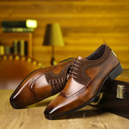 New Oxford Leather Two Tone brown Wingtip Brogue Dress Shoes For Men 11