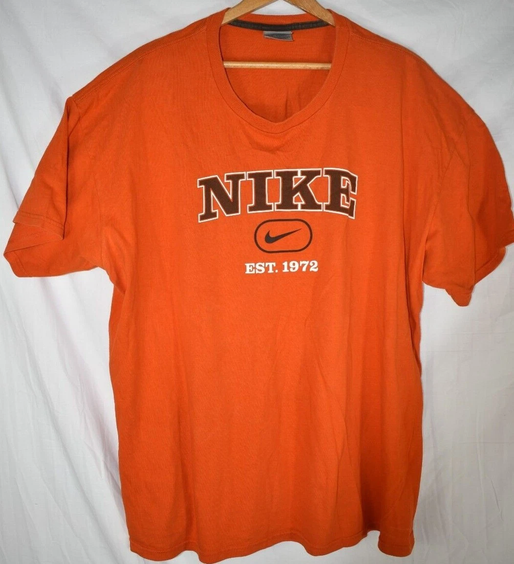 Vintage Nike Center Swoosh T-Shirt Size XXL Rare Orange Gray Tag