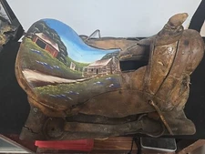 Rare Unique Antique Painted Western Saddle Signed Decor Piece