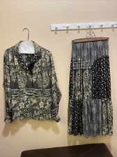 VTG Carole Little 2PC Set Top, Tiered Maxi Skirt Bohemian Lagenlook Patchwork M