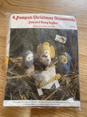 Vintage Christmas pompon Ornaments Kit, Angel, Nativity, 1978 POM-O-CRAFT, NIP