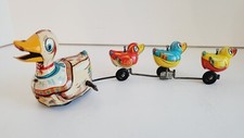 Vintage Tin Duck Family Wind-Up Toy Marked T P S Made in Japan