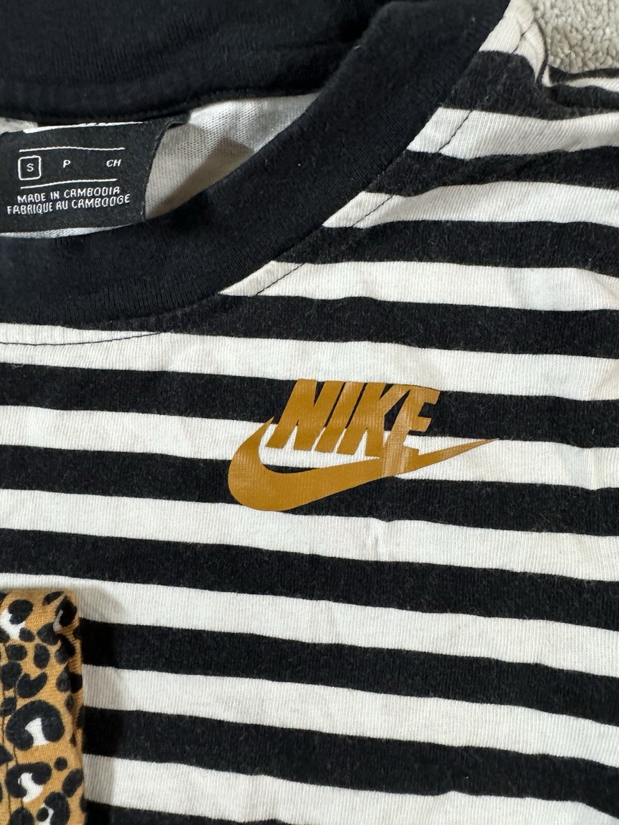 Nike Striped/ Leopard Print Sleeves Long Sleeve Crop Women’s Size S