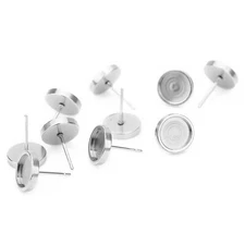 Fashion Silver 6-10mm Bezel Base Setting Earrings Piercing Jewelry Ear Studs