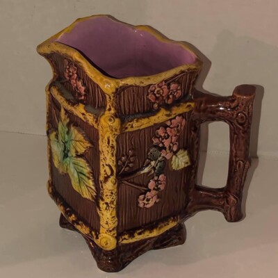 Majolica Pitcher 19th Century Flower Branch Tree Trunk Rustic Thomas Forester