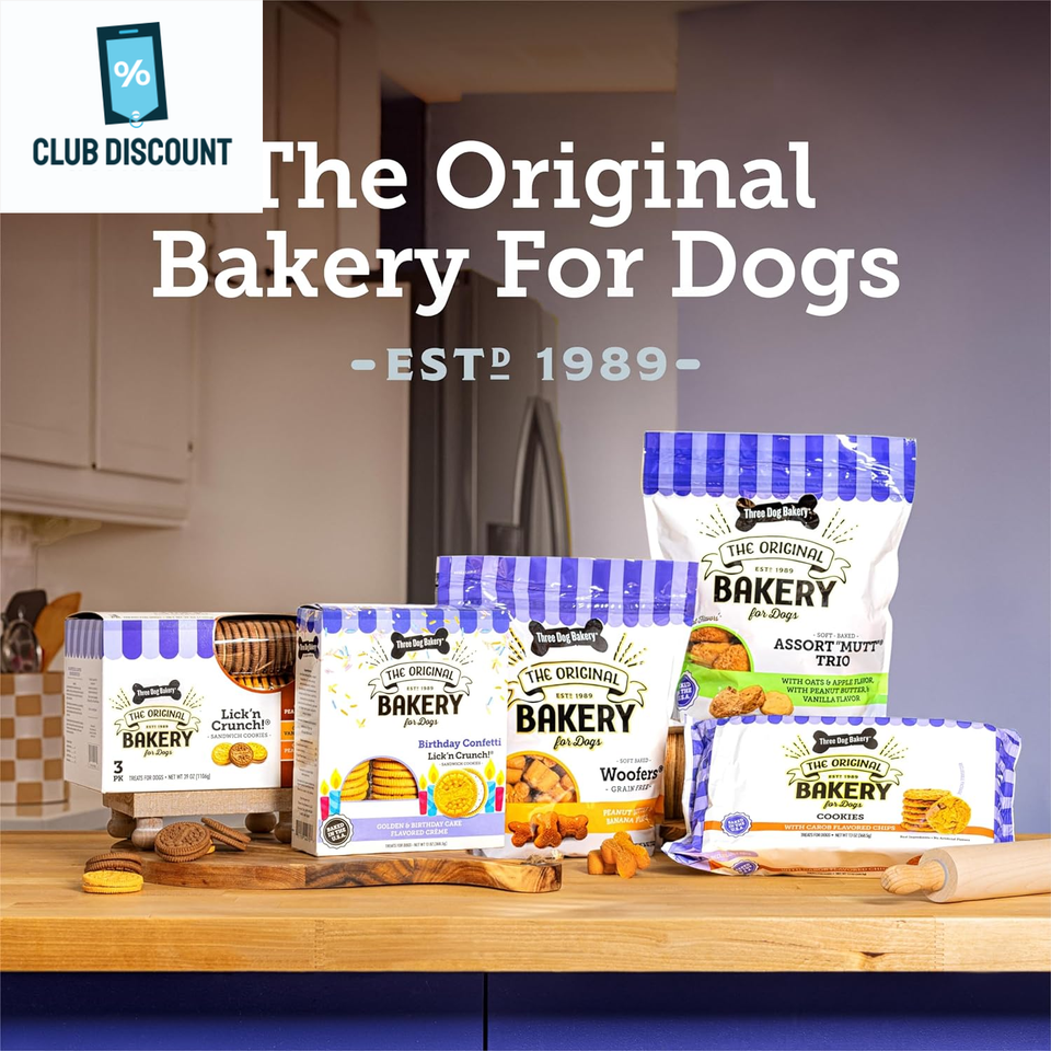 Three Dog Bakery Lick'n Crunch Sandwich Cookies Premium Dog Treats with