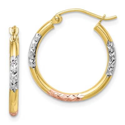 Echte Creolen 10kt Weiß & Rose Rhodium Diamantschliff 3x20mm