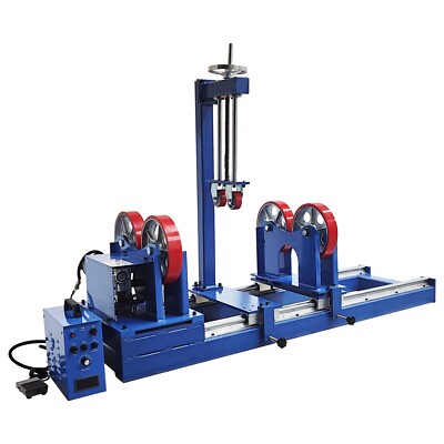 110V 1T Welding Turning Rolls Linkage Roller w/Sliding Rail and Wheel Press Fram