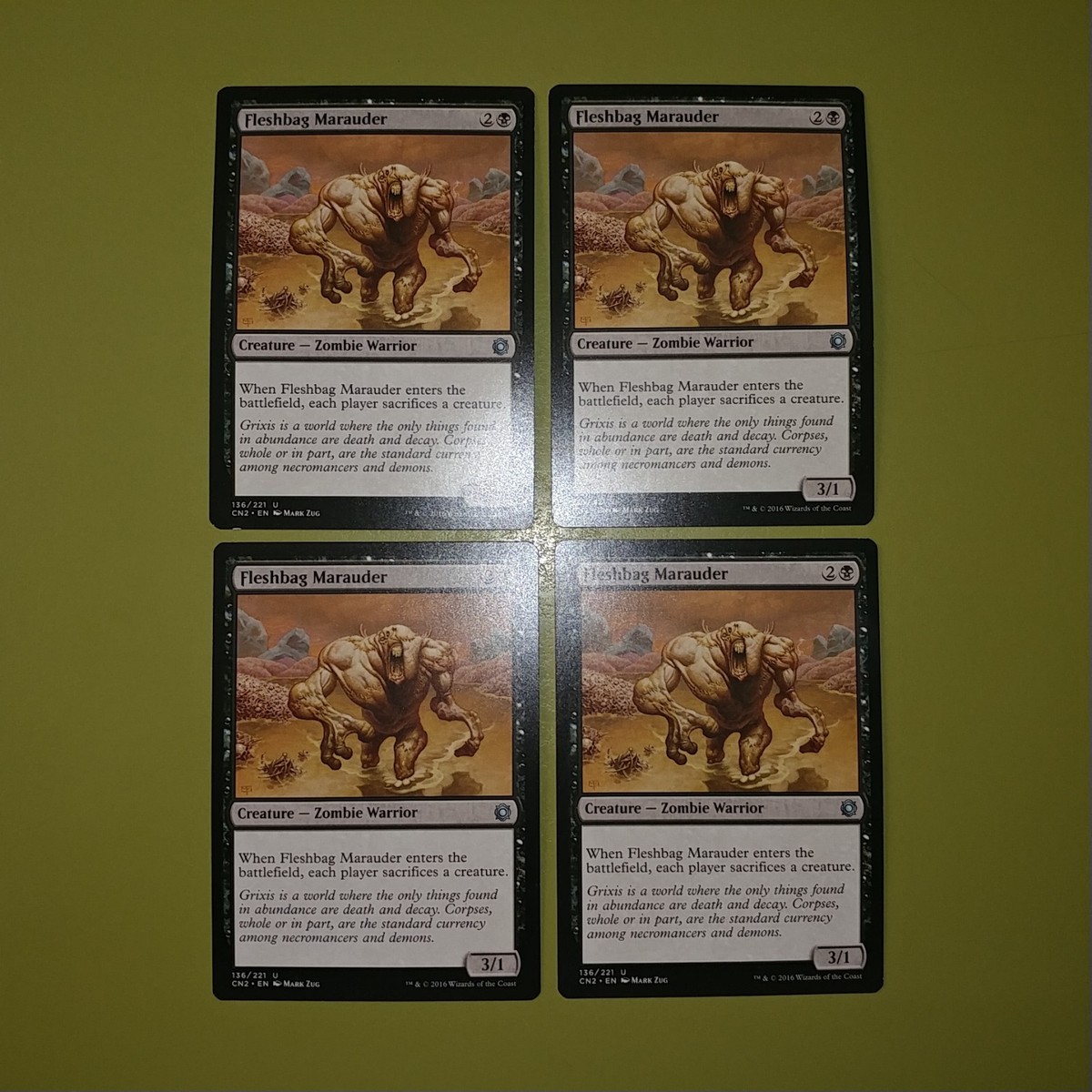 mtg cards like fleshbag marauder x4 Conspiracy: Take the Crown 4x Magic the Gathering each player sacrifices a creature of their choice. 🍔Ravenous Rotbelly🍔 Fleshbag Marauder effects