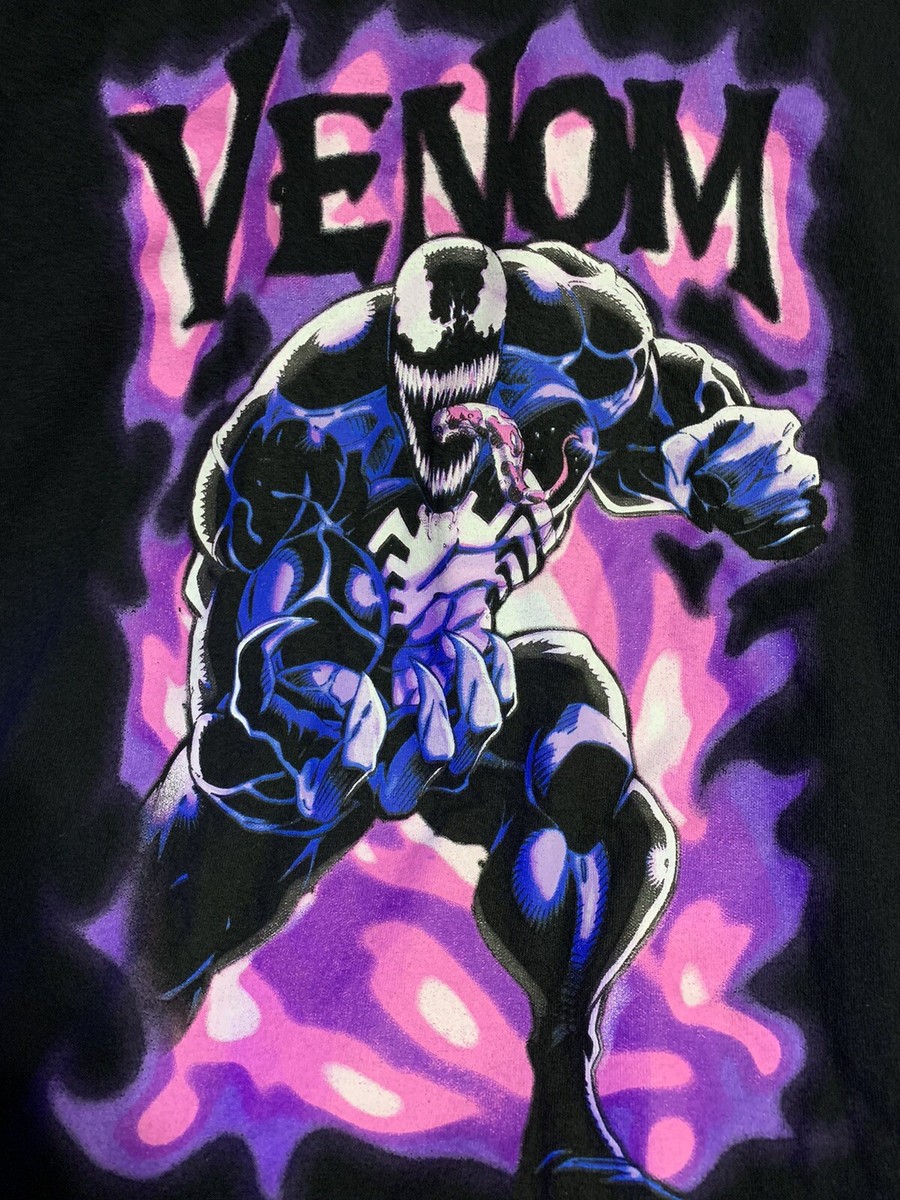 トップス VENOM PURPLE FACE SATIN LONG SHIRT Venom Marvel Comics Purple Black Vintage Style Men's T-Shirt
