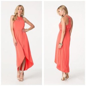 Bebe Logo Coral Halter Crochet Macrame Back Maxi Dress New Nwt Medium M Ebay