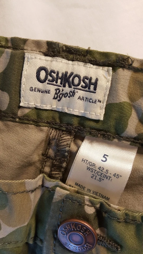 Pantalones camuflados Oshkosh 98 % algodón talla 5 para niño nuevos con etiquetas Foto 3 de 4