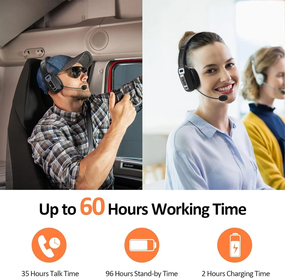 Trucker Bluetooth 5.2 Wireless Headset With Noise Cancelling Mic For Phones PC - Image 4 of 4